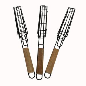 BBQ Grill Basket Skewers Set of 3 Picnic Tailgate Home Grilling Cook Tool Veggie